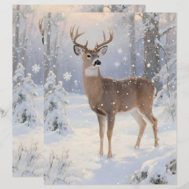 Papel de Scrapbook de Veado e Magia de Inverno (Frente/Verso)