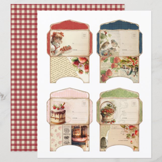 Papel de Scrapbook Fazenda de Morango Vintage (Frente/Verso)