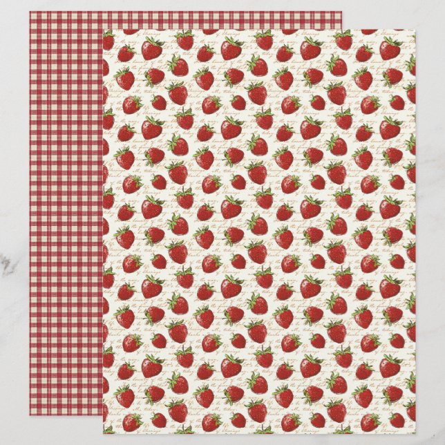 Papel de Scrapbook Fazenda de Morango Vintage (Frente/Verso)