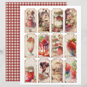 Papel de Scrapbook Fazenda de Morango Vintage