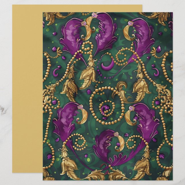 Papel de Scrapbook Festivo Contas de Mardi Gras (Frente/Verso)