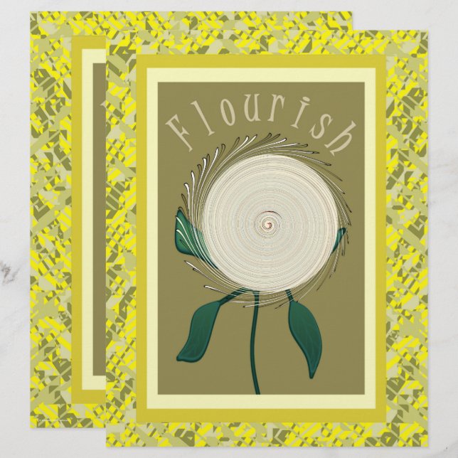 Papel de Scrapbook Flor Florescer Amarelo 2 Lados  (Frente/Verso)