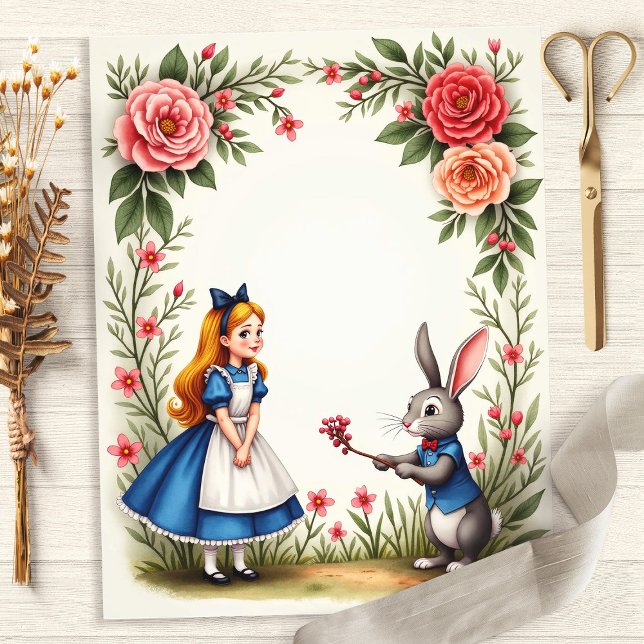 Papel de Scrapbook Floral Alice e Coelho (Criador carregado)