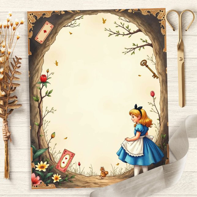 Papel de Scrapbook Floral Alice e Coelho Branco (Criador carregado)