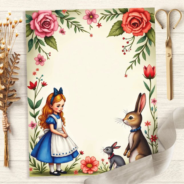 Papel de Scrapbook Floral Alice e Coelhos (Criador carregado)