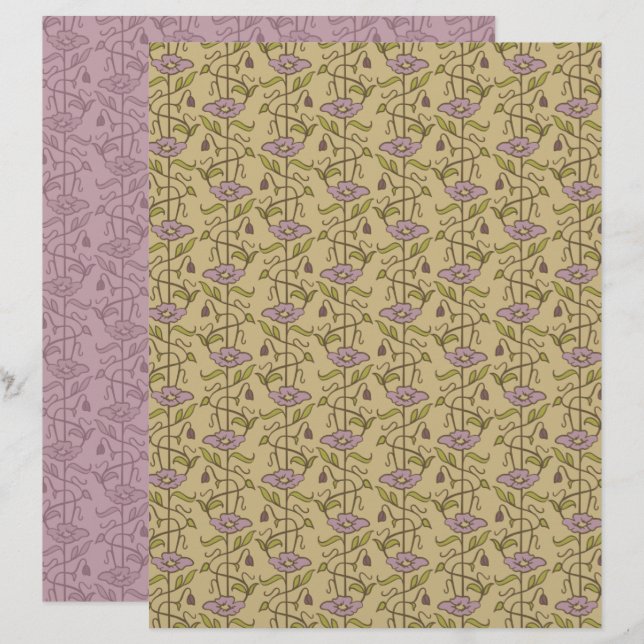 Papel de Scrapbook Floral Art Nouveau (Frente/Verso)