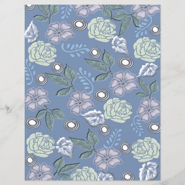 Papel de Scrapbook Floral Azul (Frente)