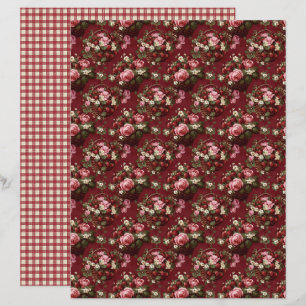 Papel de Scrapbook Floral de Morango Vintage