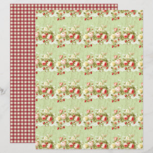 Papel de Scrapbook Floral de Morango Vintage