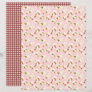 Papel de Scrapbook Floral de Morango Vintage