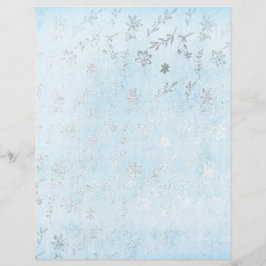 Papel de Scrapbook Floral Desgastado Prata e Azul