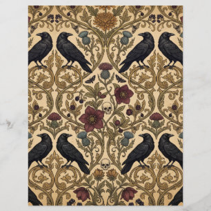 Papel de Scrapbook Floral Escuro e Corvos Góticos