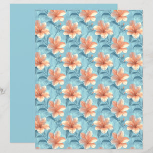 Papel de Scrapbook Floral Hibisco Pêssego