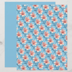 Papel de Scrapbook Floral Hibisco Pêssego