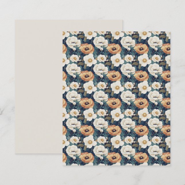 Papel de Scrapbook Floral Laranja e Creme Suave co (Frente/Verso)