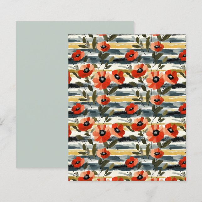 Papel de Scrapbook Floral Papoula Vermelha (Frente/Verso)