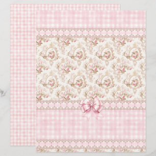Papel de Scrapbook Floral Rosa Coquete Vintage