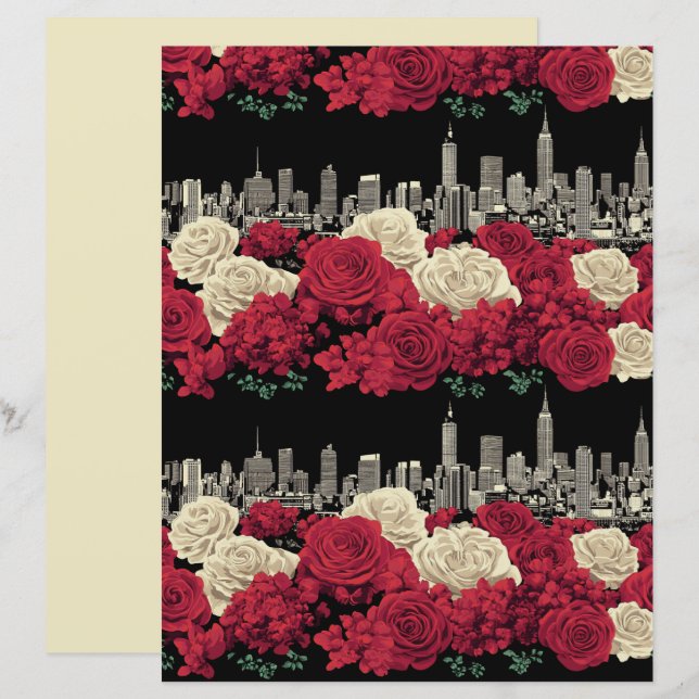 Papel de Scrapbook Floral Rosa Vermelho (Frente/Verso)