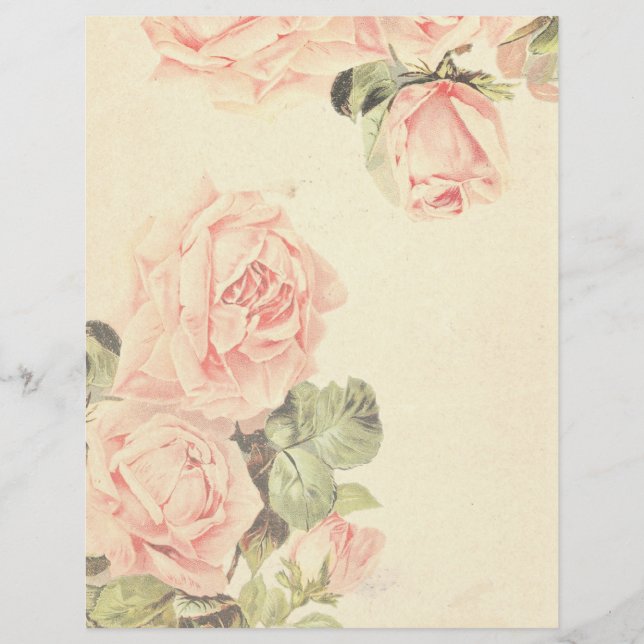 Papel de Scrapbook Floral Rosa Vintage (Frente)