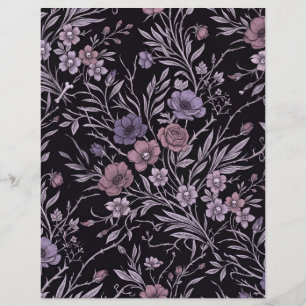 Papel de Scrapbook Flores Roxas Caveira Gótica