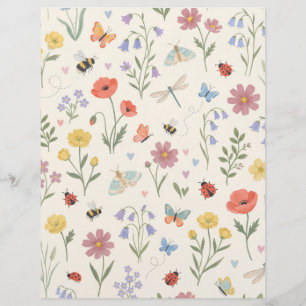 Papel de Scrapbook Flores Silvestres Abelhas Borbo