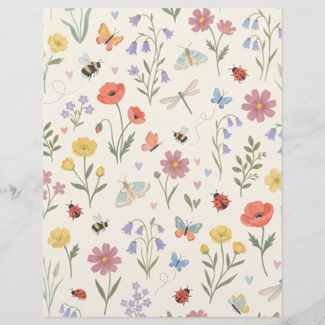 Papel de Scrapbook Flores Silvestres Abelhas Borbo (Frente)