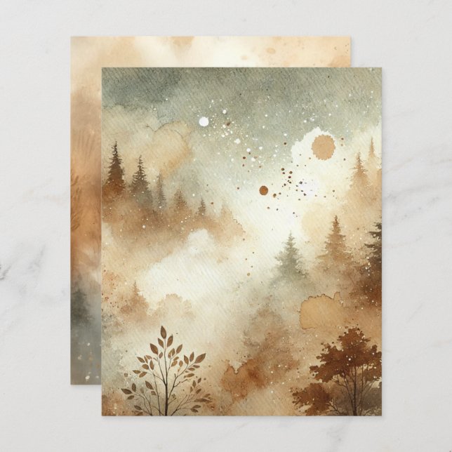 Papel de Scrapbook Floresta em Aquarela Outono Neb (Frente/Verso)