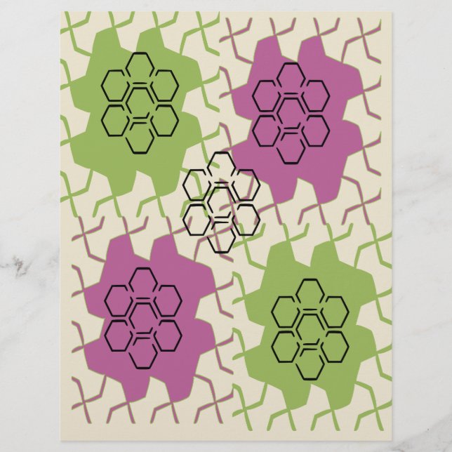Papel de scrapbook Hexágono Verde e Roxo:  (Frente)