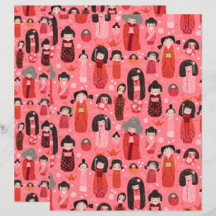 Papel de scrapbook japonês ilustrado cor-de-rosa