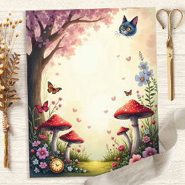 Papel de Scrapbook Jardim de Cogumelos do Gato de