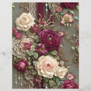 Papel de Scrapbook Journal de Flores Bordô