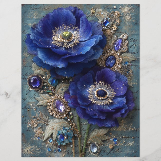 Papel de Scrapbook Journal de Lixo Flores Azuis (Frente)