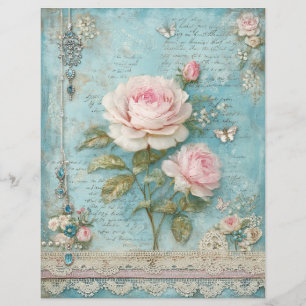 Papel de Scrapbook Journal de Lixo Rosas Azuis Ros