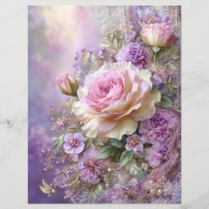 Papel de Scrapbook Journal Flor de Lavanda Rosa