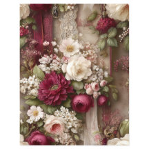 Papel de Scrapbook Journal Junk Flores Borgonha