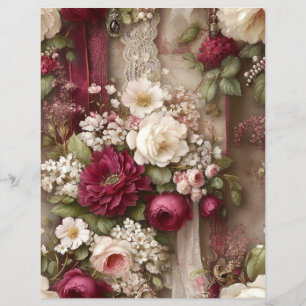 Papel de Scrapbook Journal Junk Flores Borgonha