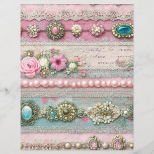 Papel de Scrapbook Journal Junk Listras de Renda R