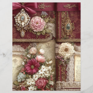 Papel de Scrapbook Journal Junk Vermelho Borgonha
