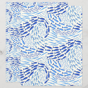 Papel de Scrapbook Leve - Peixes Azuis Nadando no