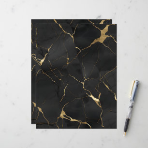 Papel de Scrapbook Mármore Preto Dourado