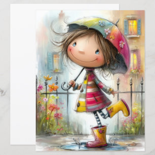 Papel de Scrapbook Menina da Chuva Colorido Fofo P