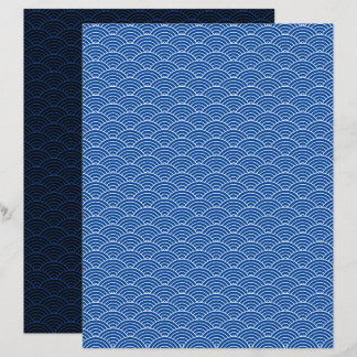Papel de Scrapbook Moderno Onda Japonesa Preto Azu