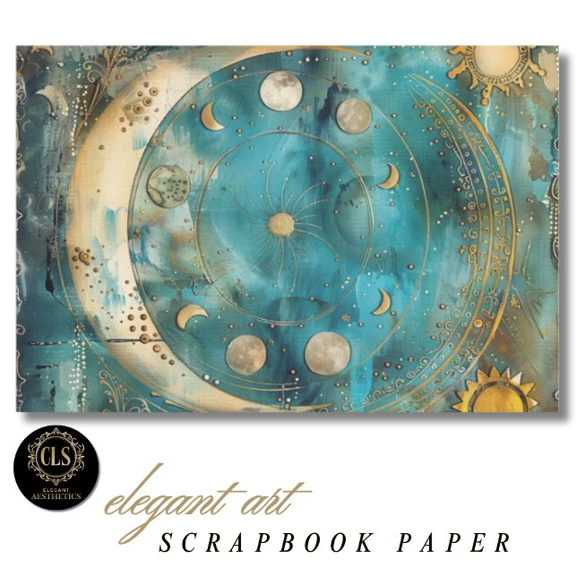 Papel de Scrapbook Padrão Celestial Sol e Lua (Scrapbook Paper – Magical Celestial Pattern)