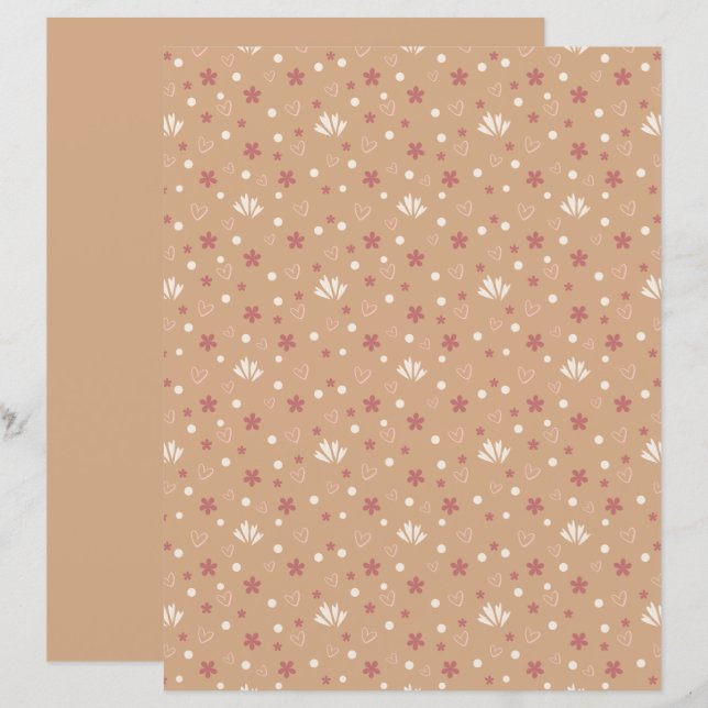 Papel de Scrapbook Padronizado Laranja Cinza Fofo (Frente/Verso)