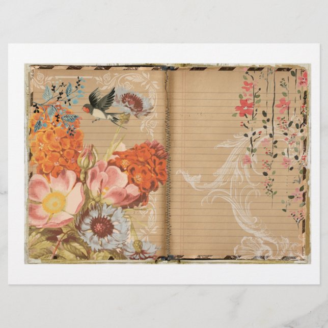 Papel de scrapbook para Diários de aves e flores (Frente)
