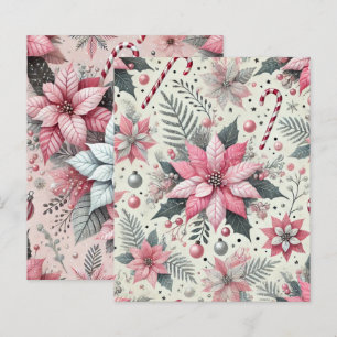 Papel de Scrapbook Poinsettia Rosa e Listras de Na