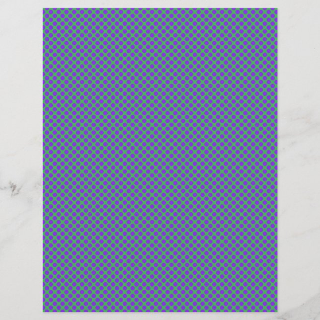 Papel de Scrapbook Pontos Polka Verde Roxo (Frente)