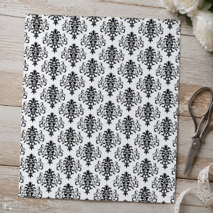 Papel de Scrapbook Preto e Branco Damasco Gótico