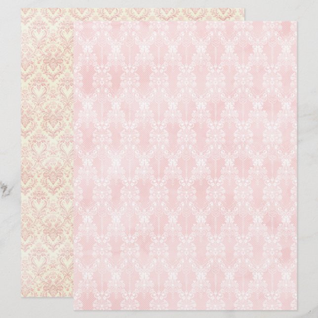 Papel de Scrapbook Rosa Coquette Vintage (Frente/Verso)