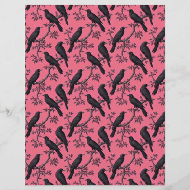 Papel de scrapbook rosa de dupla face com aves cor (Frente)